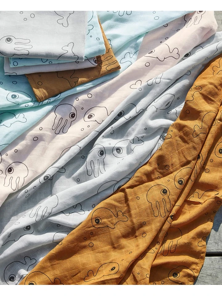 Done By Deer 2er-Set: Mulltücher "Sea Friends" In Gelb - (L)120 X (B)120 Cm 2 Done By Deer 2er-Set: Mulltücher "Sea Friends" In Gelb - (L)120 X (B)120 Cm – Bild 2