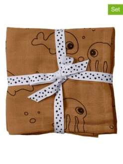 Done By Deer 2er-Set: Mulltücher "Sea Friends" In Gelb - (L)120 X (B)120 Cm