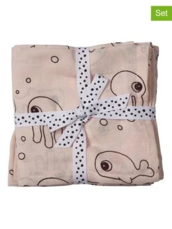 Done By Deer 2er-Set: Mulltücher "Sea Friends" In Rosa - (L)120 X (B)120 Cm