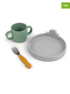 Done By Deer 3tlg. Esslern-Set "Deer Friends" In Grün/ Senf/ Grau