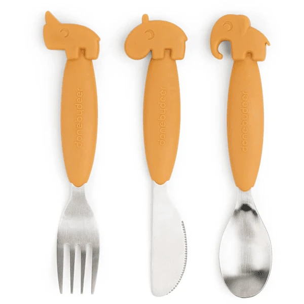 Done By Deer™ Besteck Easy Grip Deer Friends Senfgelb 1 Done By Deer™ Besteck Easy Grip Deer Friends Senfgelb