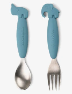 Done By Deer Easy-grip Spoon And Fork Set Deer Friends Blue - BLUE