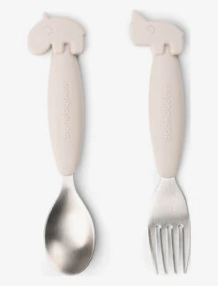 Done By Deer Easy-grip Spoon And Fork Set Deer Friends Sand - SAND
